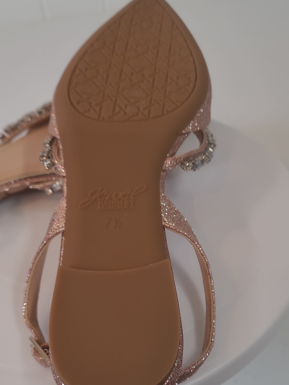 Badgley Mischka Jewel & Crystal Pointed Slingback Flats - Rose Gold Sz 7.5 - Picture 5 of 9